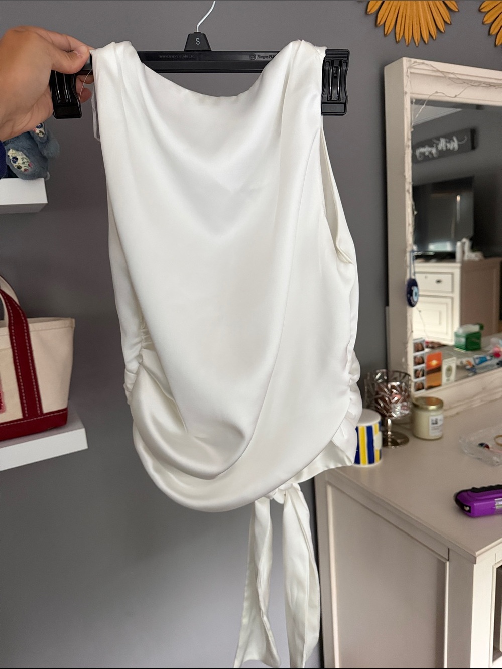 Zara Cream Backless Satin Draped Tie-Back Top